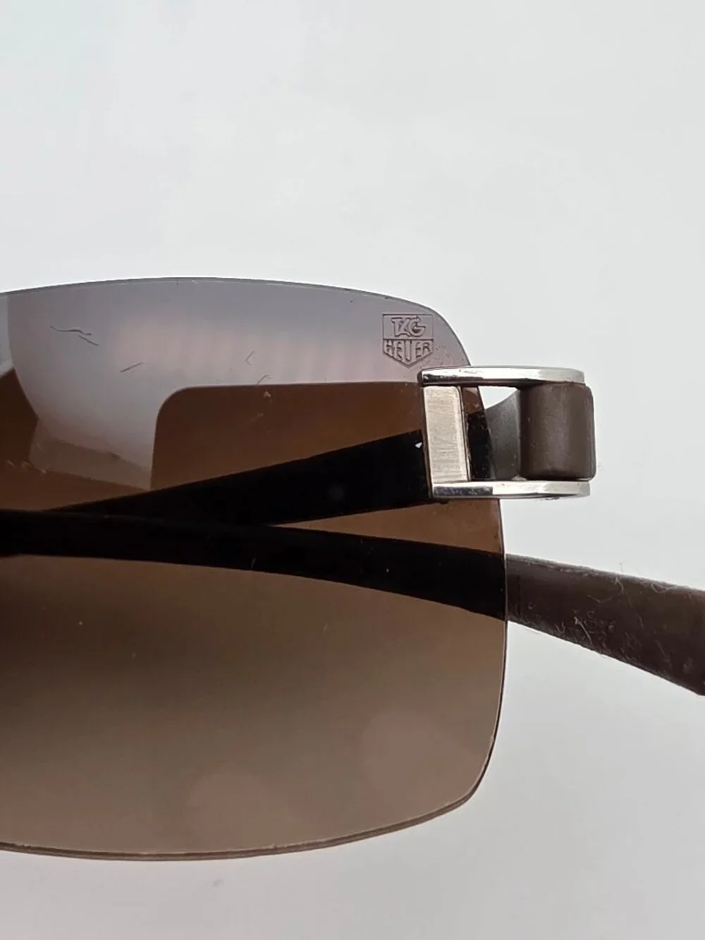 Tag Heuer TH7505 202 Brown Rubber Frame Brown Lens Rimless Sunglasses w/ Case